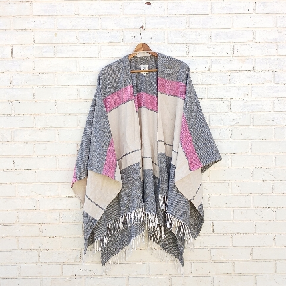 Gap Fringe Wool Blend Poncho Wrap Ruana